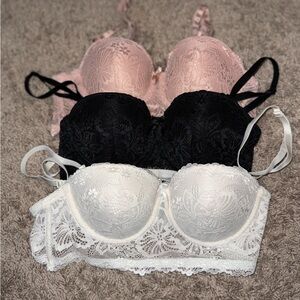 Elegant Lace Bra Set - Black, Pink, and White